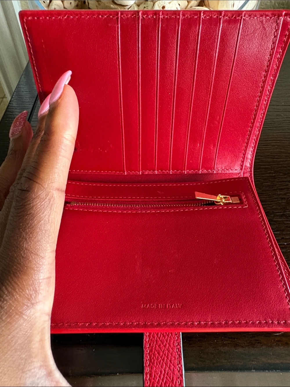 Celine Paris Large Strap Wallet - Red & Black Bicolor Grained Calfskin - Picture 2 of 11